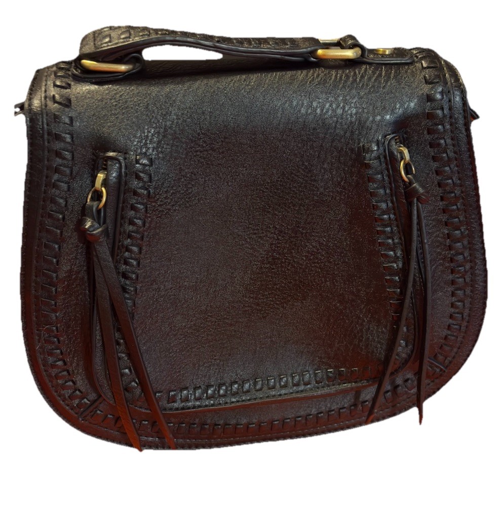 Madison West Black Crossbody Saddle Bag Magnetic Flap Zip Pockets Adjustable