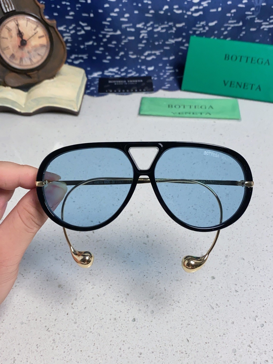 Bottega Veneta BV1273S Sunglasses Black Frames Blue Lenses 63-12-175