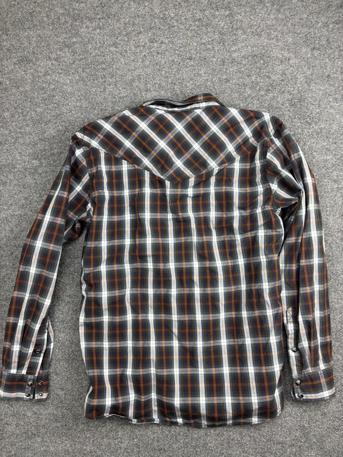 Moon Shine Spirits Shirt Mens Medium Blue Plaid Western Pearl Snap Long Sleeve
