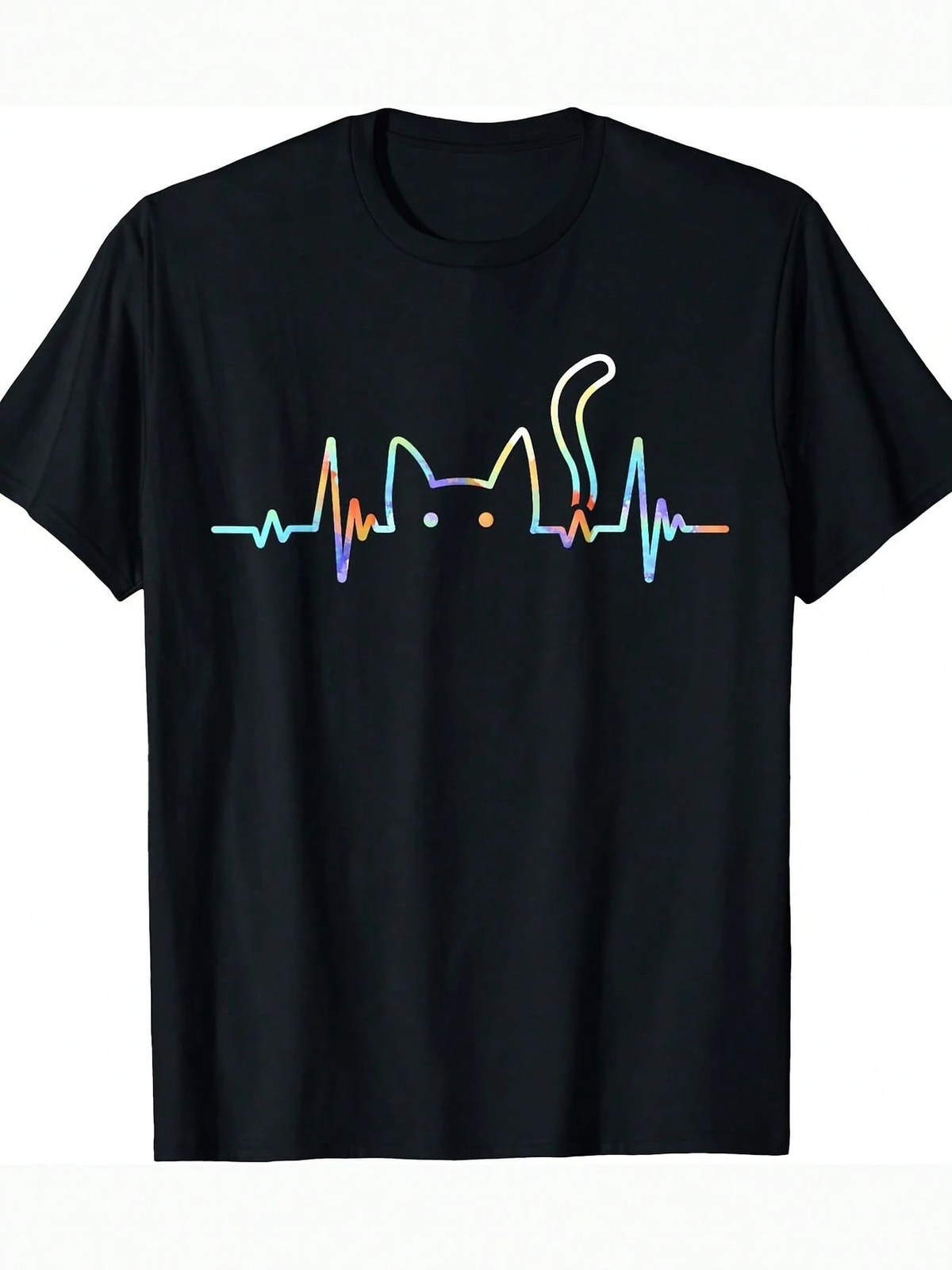 Soft Cotton Men’s Heartbeat Cat Graphic T-Shirt | Casual & Stylish, Round Neck