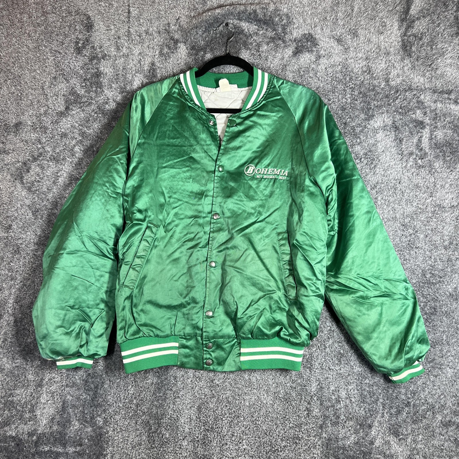 Vintage Hartwell Jacket Mens Medium Green Satin Bomber Embroidered USA