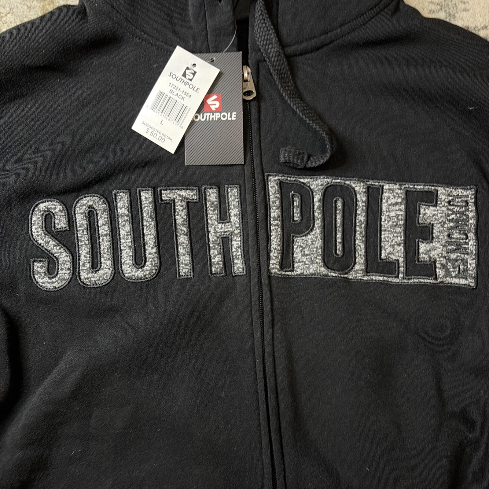 Vintage Y2K Southpole Hoodie Full Zip Black Big Logo Spell Out Grunge Skate L