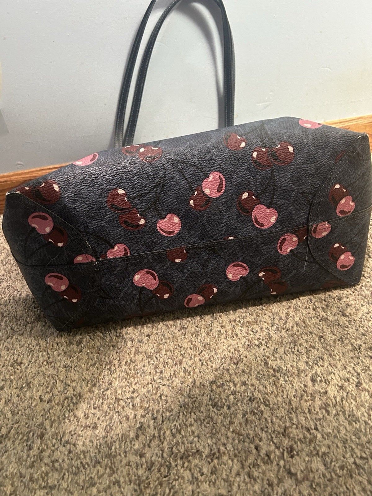 Coach Signature Cherry Print Large Tote Bag, Black, Zip/Magnetic, Charm