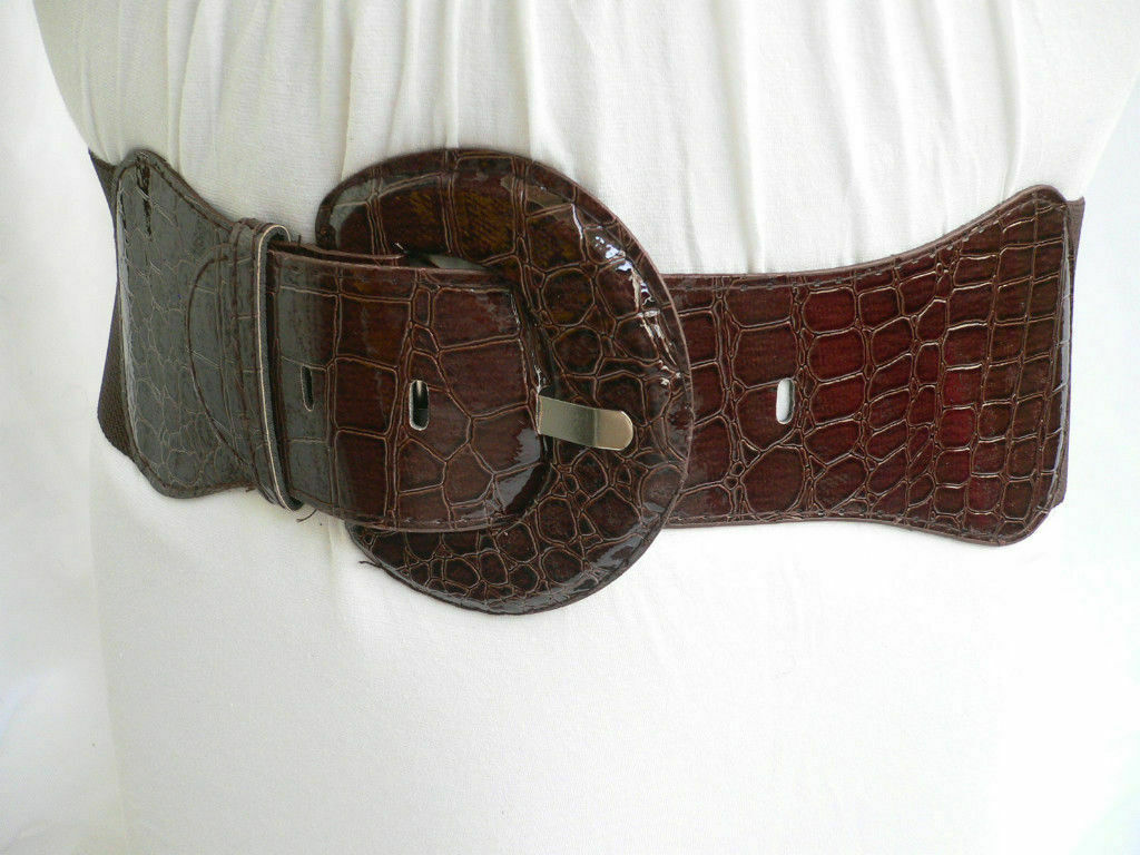 Women Wide Dark Brown Elastic Waistband Fashion Belt Hip High Waist Size XS S M