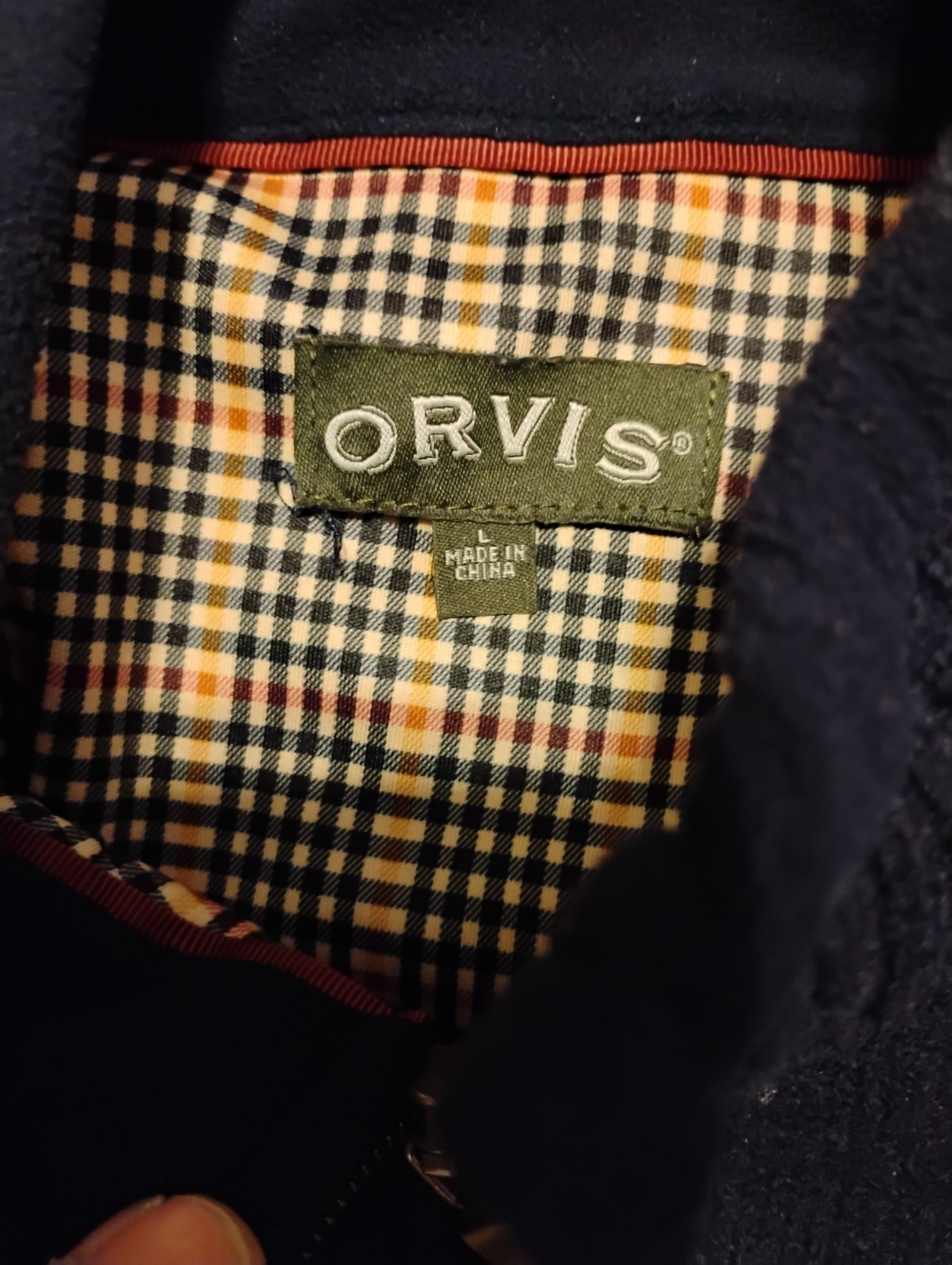 Orvis Bomber Jacket Mens Large Blue 100% Wool Outdoor Plaid Lined