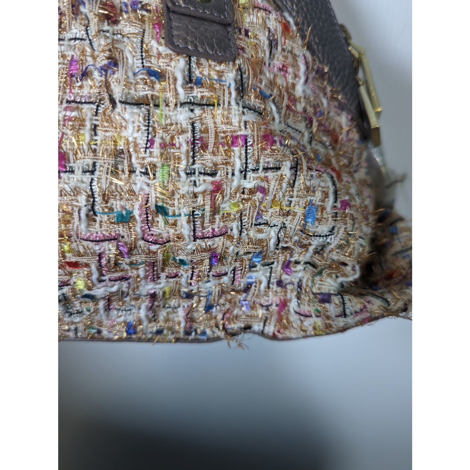 JW Hulme Maureen Satchel Bag Tweed & Leather Dome Top Handle Pewter Accents NWT