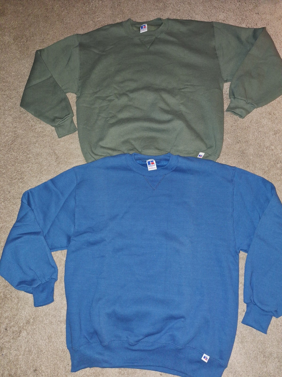 2 VINTAGE Russell Athletic Sweatshirt Mens Large Crewneck 90s Logo Blank USA