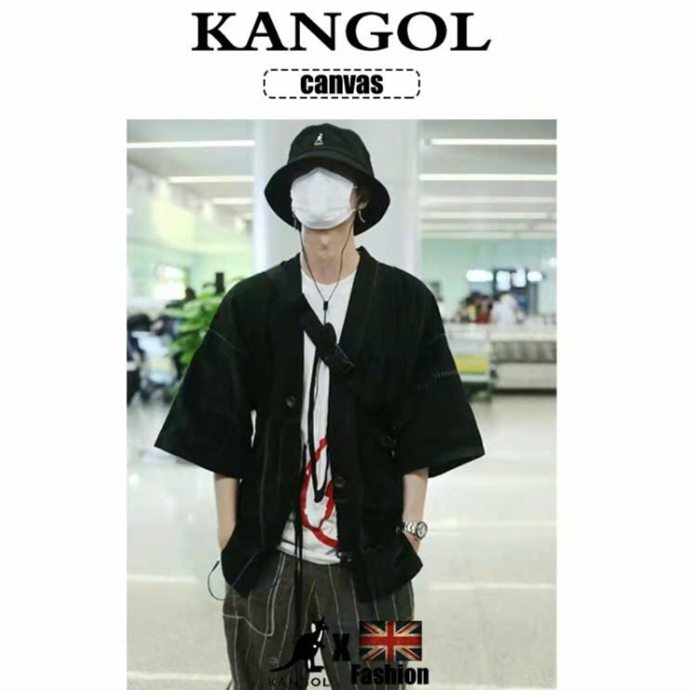 Kangol Washed Cotton Bucket Hat Flat Top Fisherman Cap Black Sizes M, L, XL