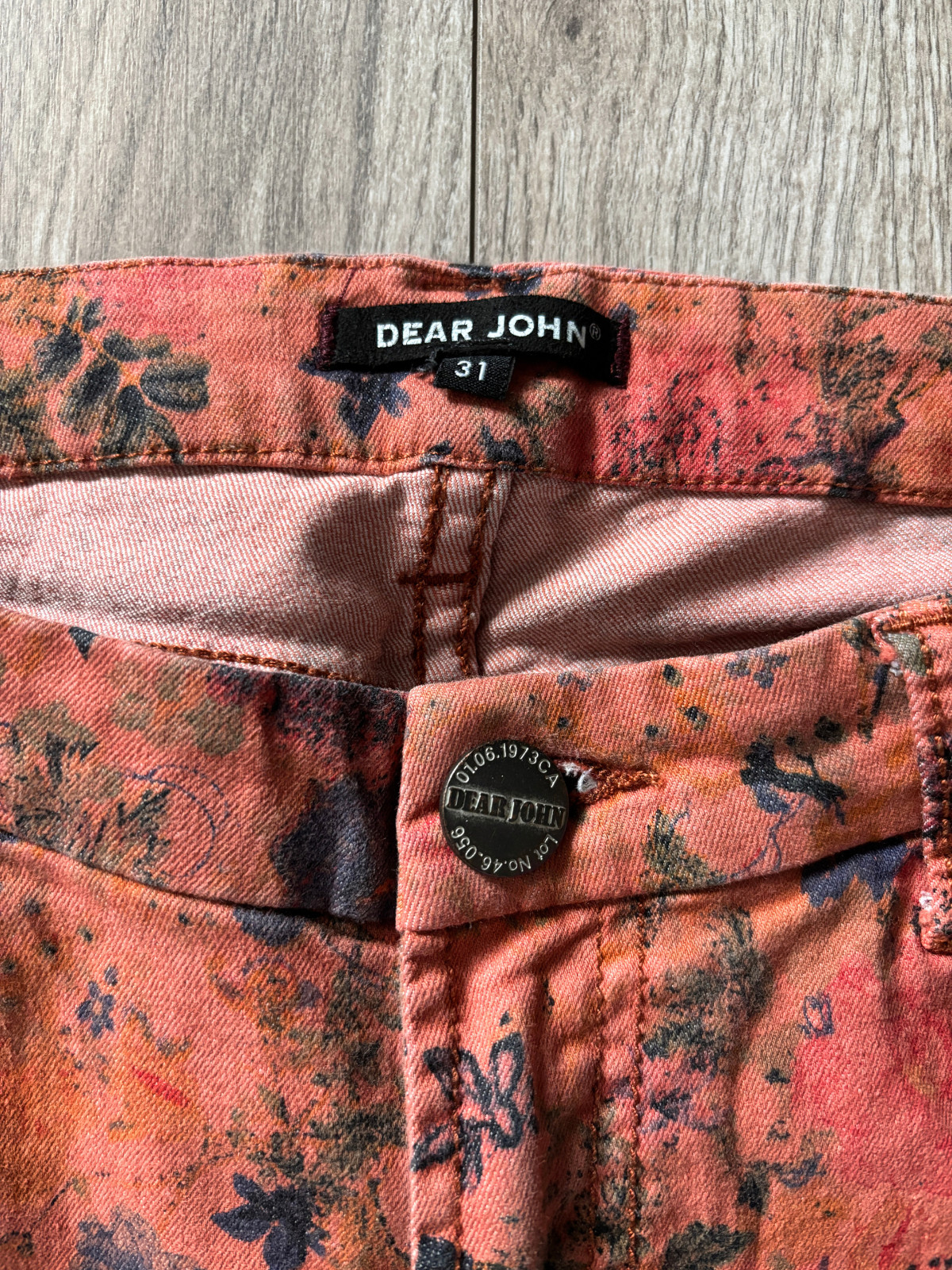 Dear John Coral Floral Print Ankle Skinny Jeans Womens Size 31 Guava Girl Boho