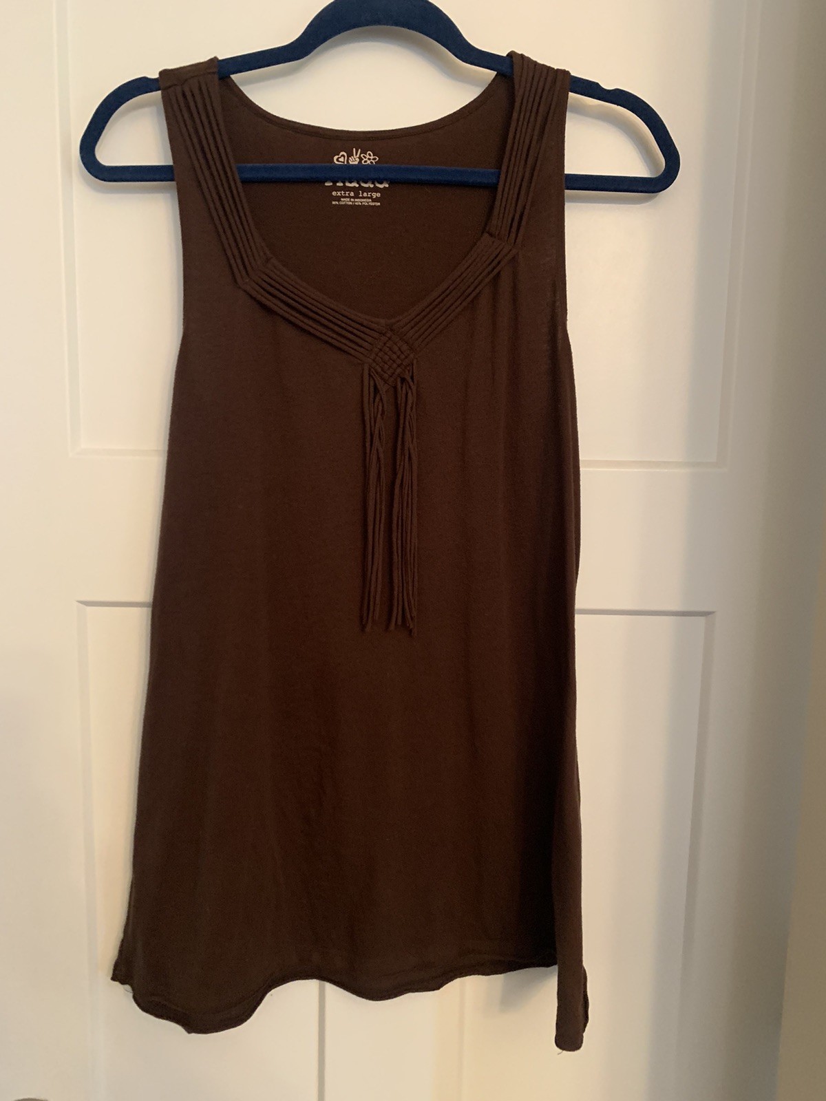 Vintage Mudd Brown Boho Tank Top XL Macrame Fringe Tassel Festival Western