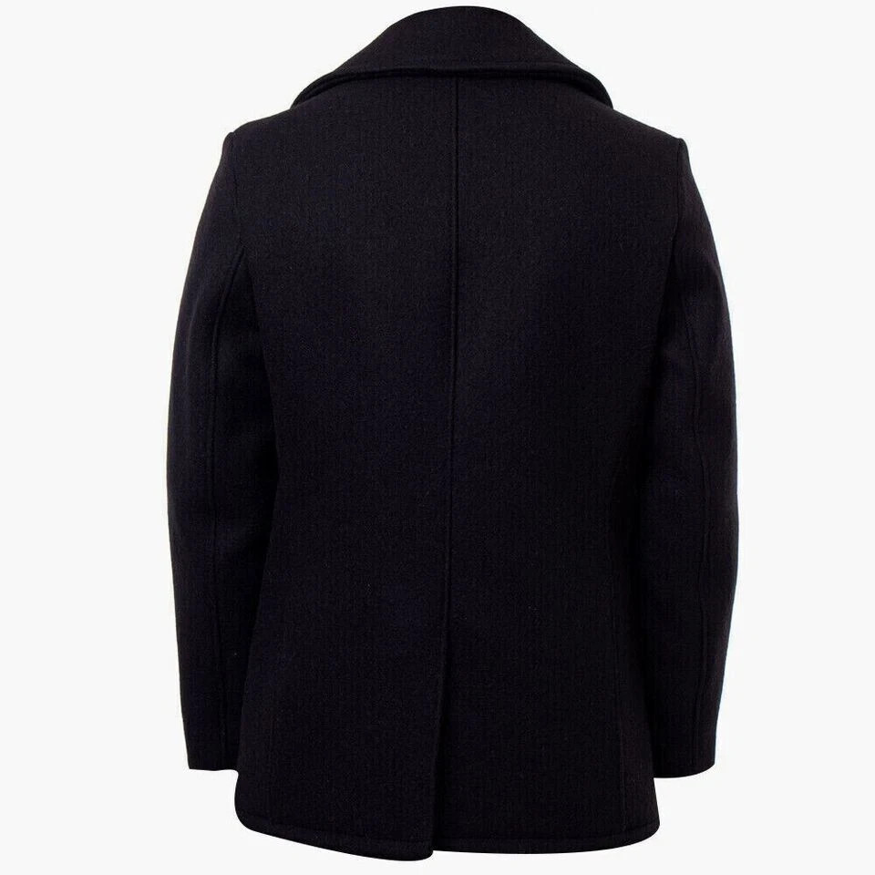 New Mens US Navy Black Pea Coat Formal Winter Warm 100% Wool Coat Military Style