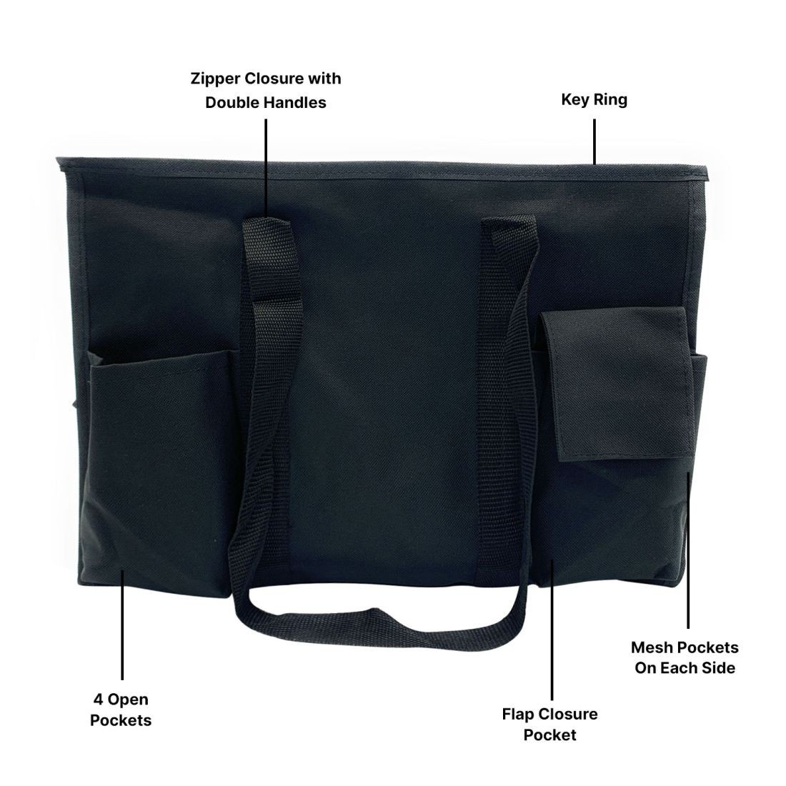 Black Zip Top Organizing Utility Tote Beach Diaper Bag 7 Pocket Tote Organizer