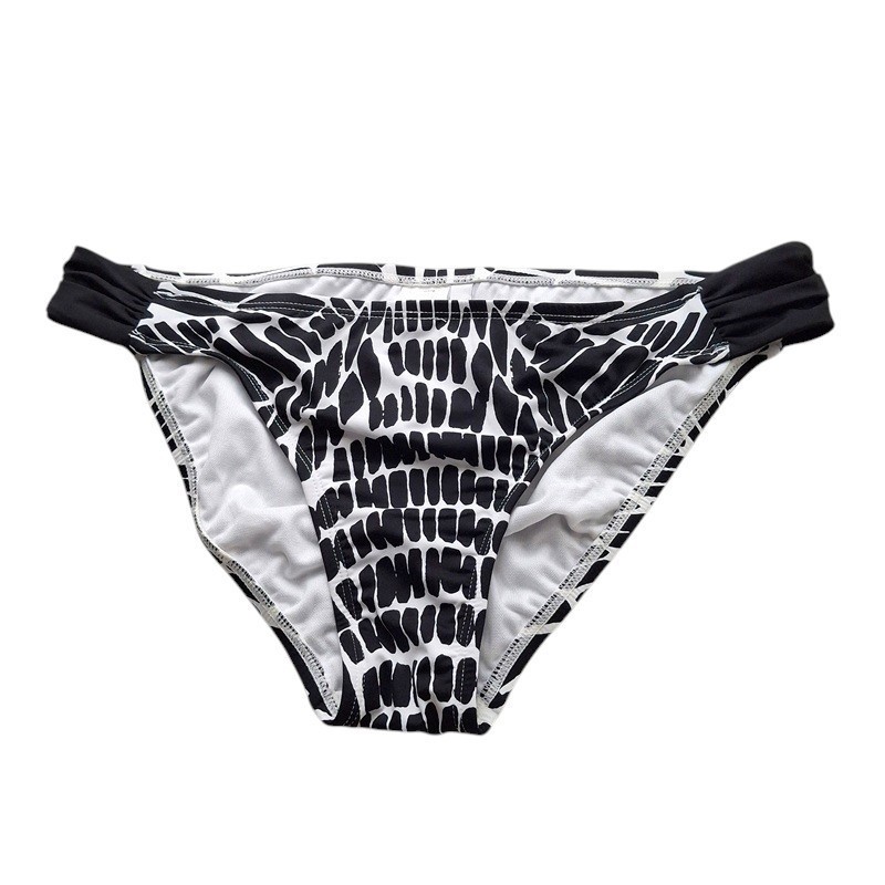 Bar III Womens Bikini Bottom L Black White Kaleidoscope Ruched Side Geometric