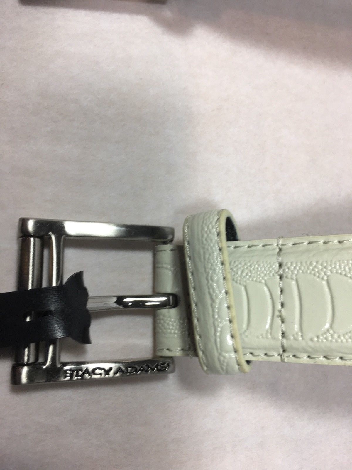 32 MM STACY ADAMS OSTRICH LEG EMBOSSED BELT BRUSHED NICKLE BUCKLE SZIE 48 TO 56