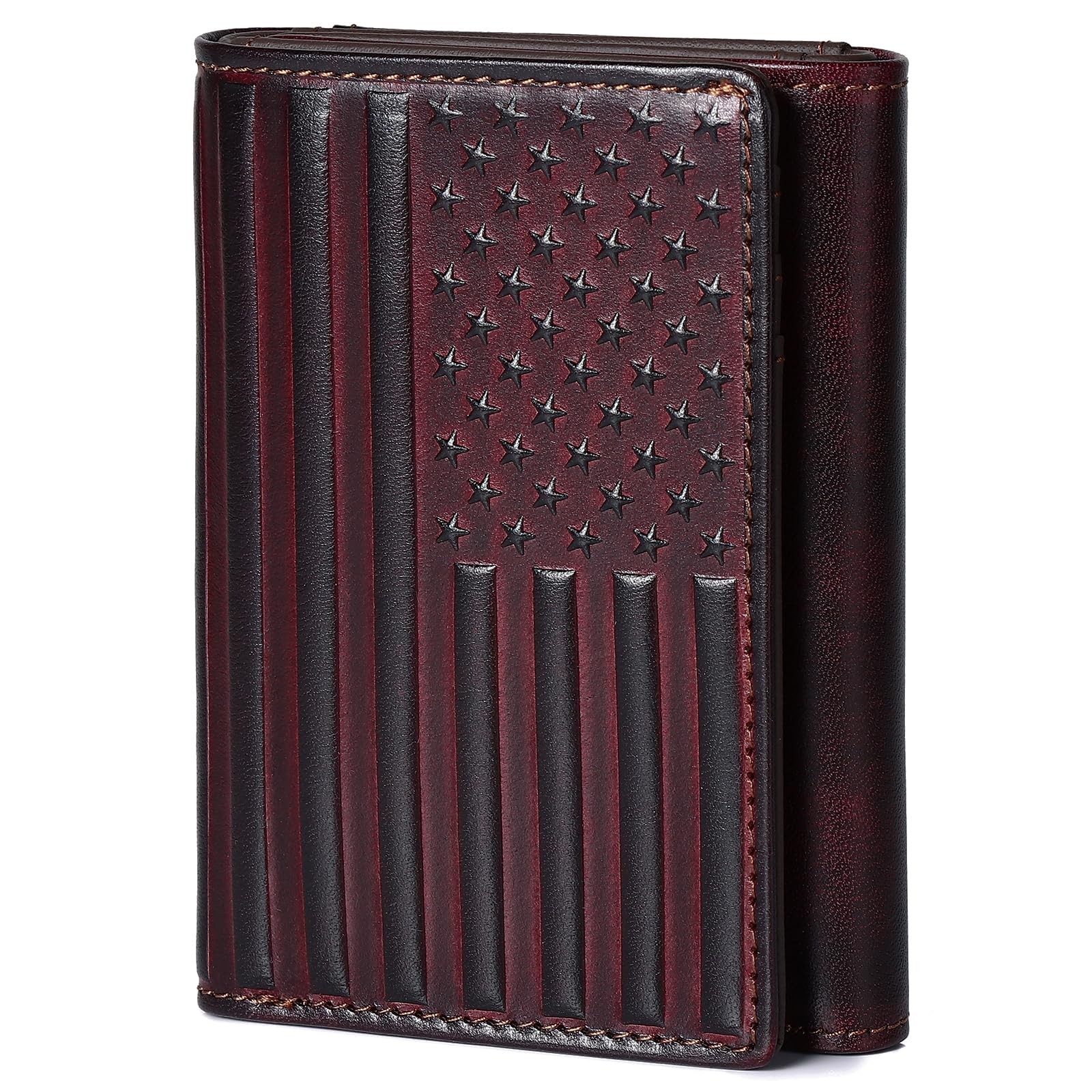 Pefiam Trifold Leather 4.4 x 3.3 x 0.6 inches, Red (Veg-Tanned Leather)