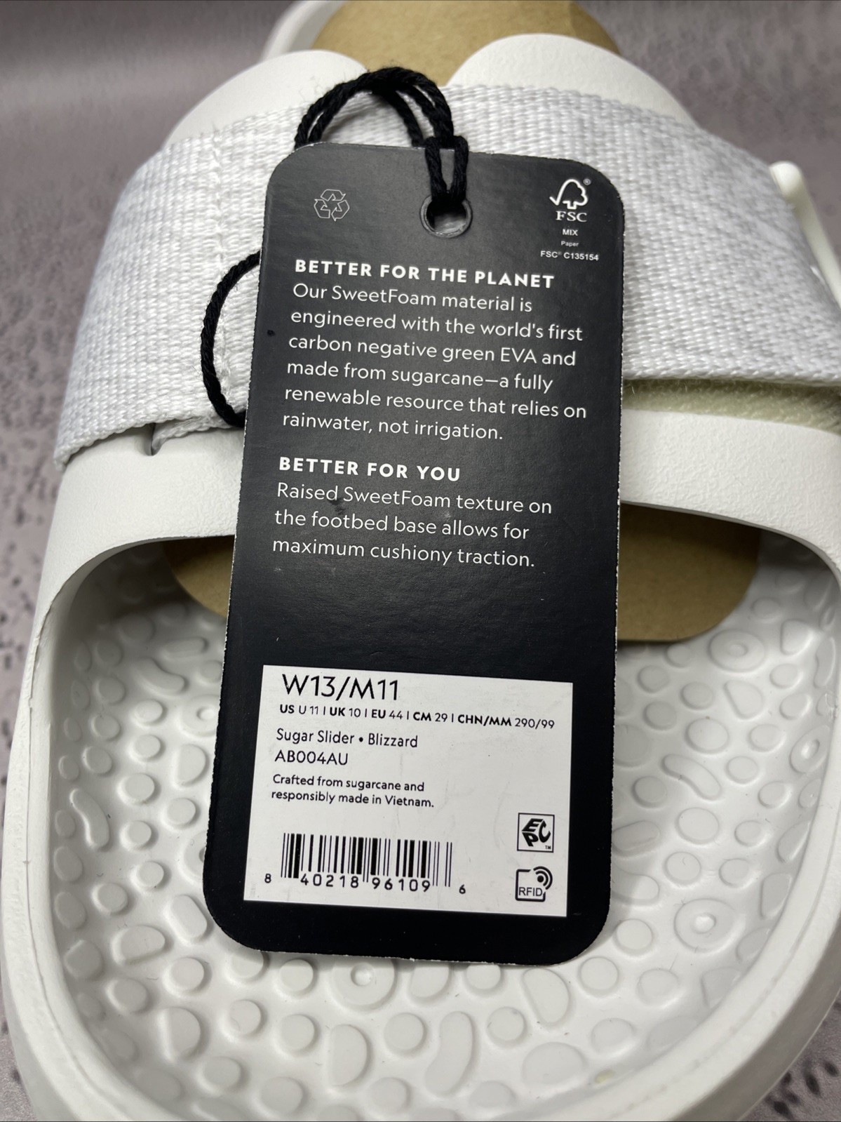 Allbirds Unisex Sugar Slide Sandals White Blizzard Eco Friendly Size W 13 M 11