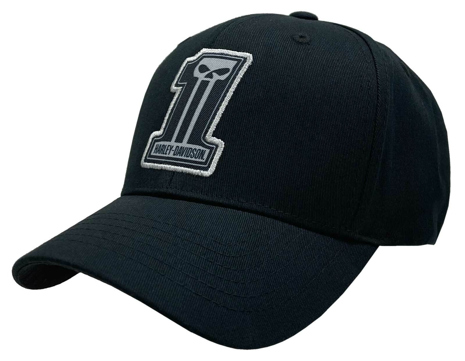 Harley-Davidson Men’s Dark Custom Curved Bill Stretch Fit Baseball Cap – Black