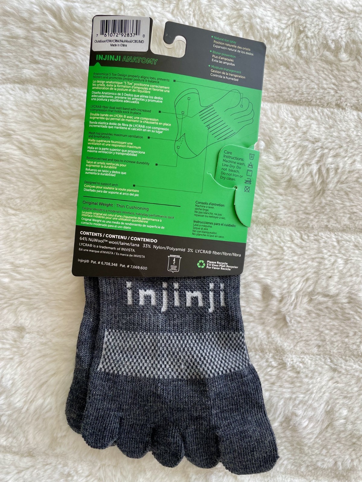 BRAND NEW injinji Thin Cushioning Toe Socks Men’s MEDIUM (US8-10.5)