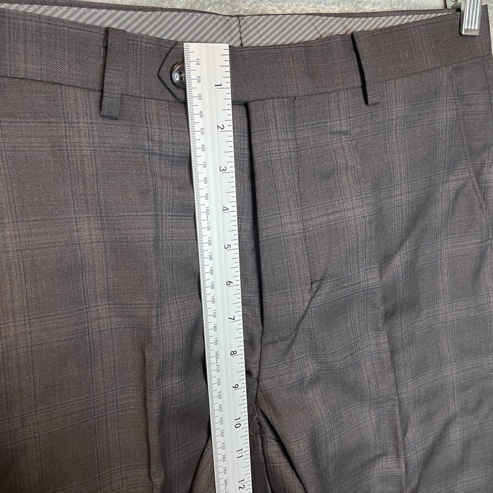 Michael Kors Mens Malone Classic Fit Plaid Wool Stretch Suit Pant Charcoal Brown
