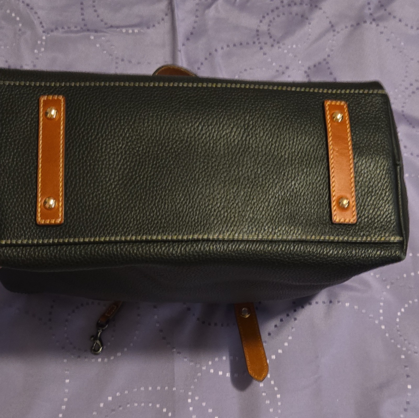 Dooney & Bourke Large Black Tote Zip Top Brown Double Handles Gold Hardware