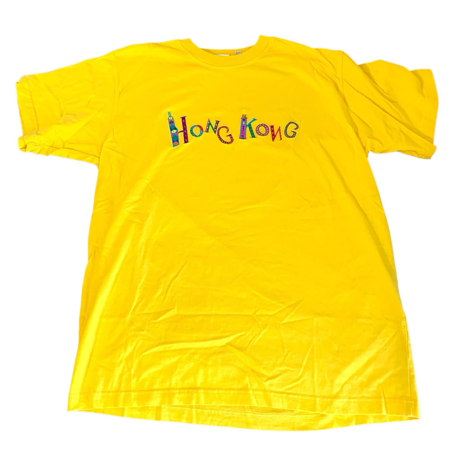 Hong Kong China T-Shirt Size Large L Skyscraper City Tourist Souvenir Yellow
