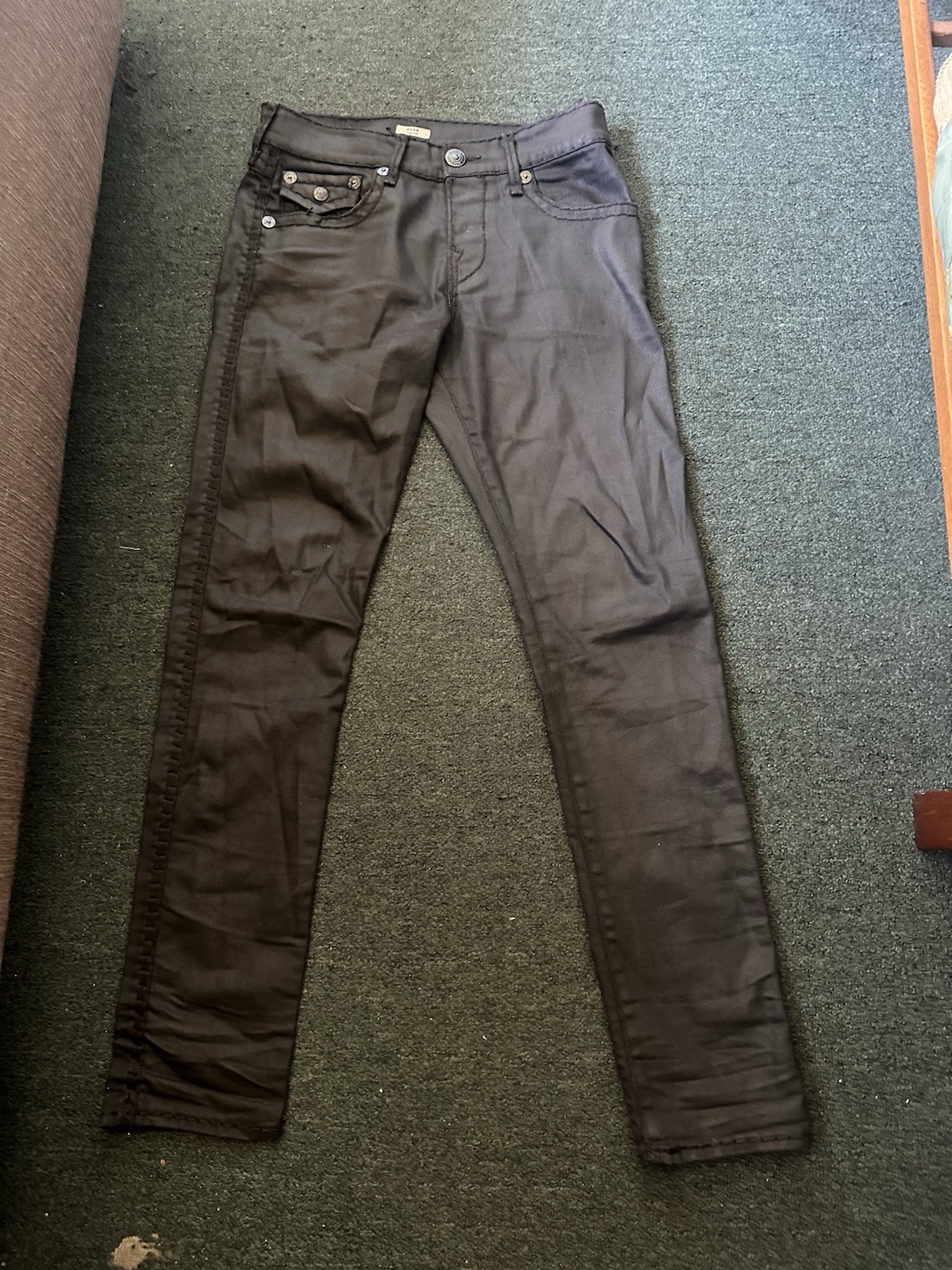 True Religion Men’s Black Skinny Slim-Fit Denim Jeans 5-Pocket Button World Tour