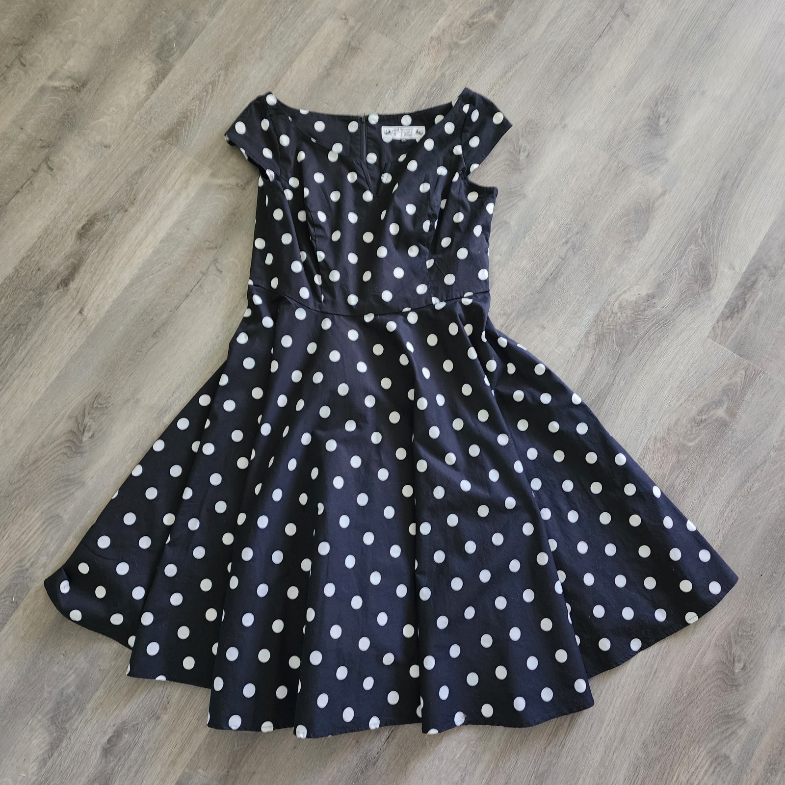 Hell Bunny Vixen XL Black White Polka Dot Fit Flare Rockabilly Swing Dress