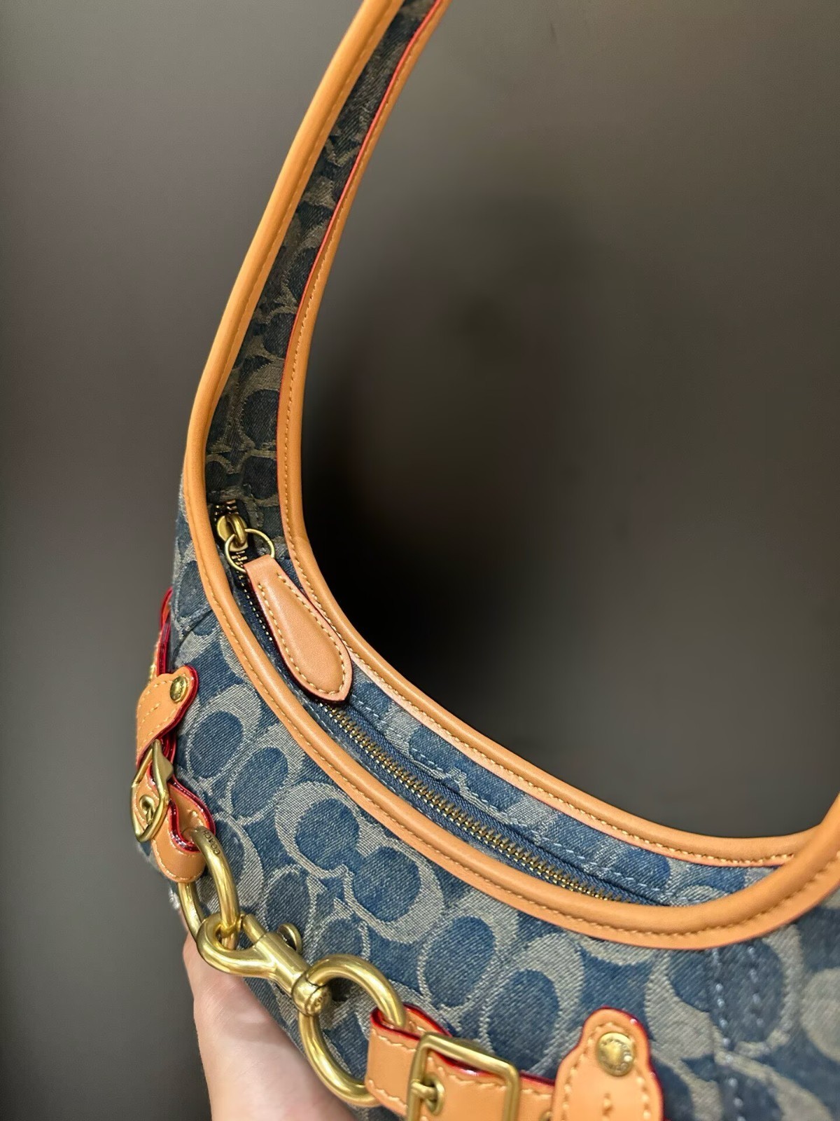 NEW Coach Belted Ergo Shoulder Bag 26 Signature Regenerative Cotton Denim CEN94