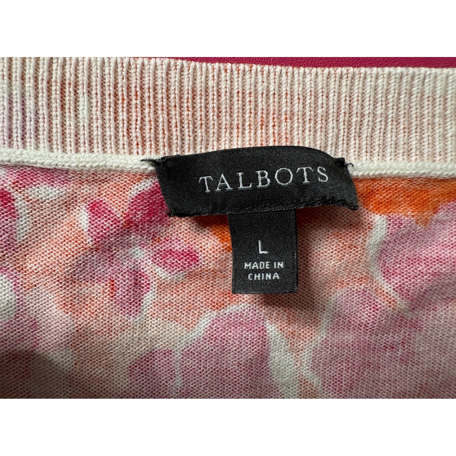TALBOTS Womens Red Pink Floral Long Sleeve Sweater Sz L Hippie Retro Light-Knit