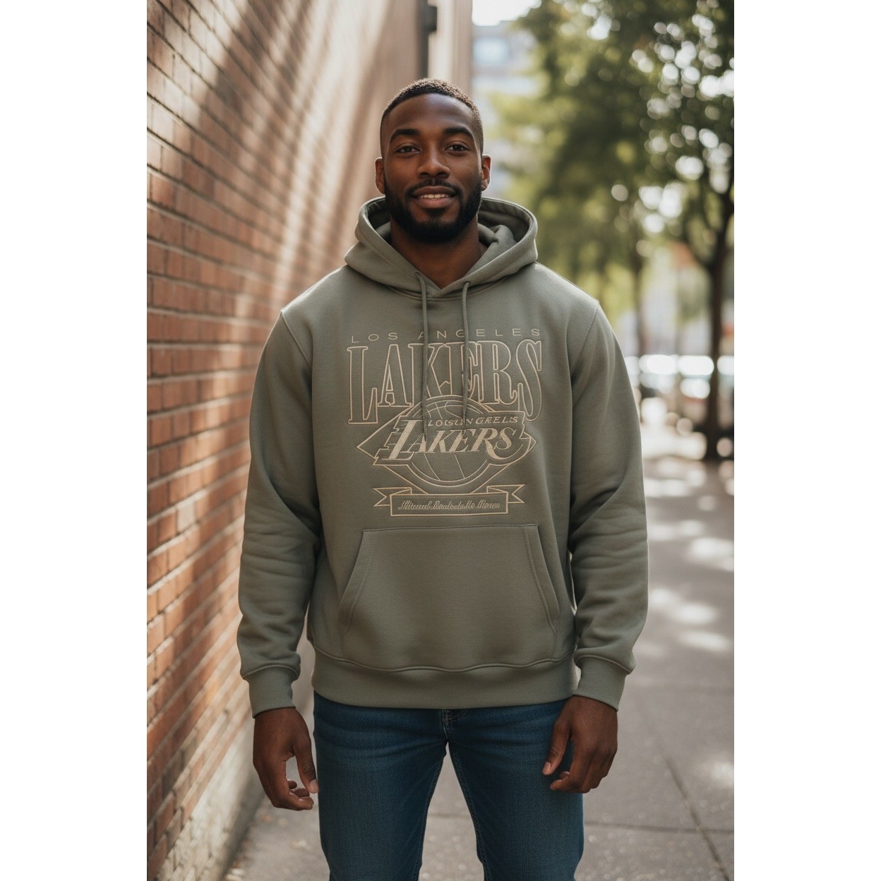 NBA Ultra Game Los Angeles Lakers Hoodie Olive Green Embroidered Mens M VHMI262F