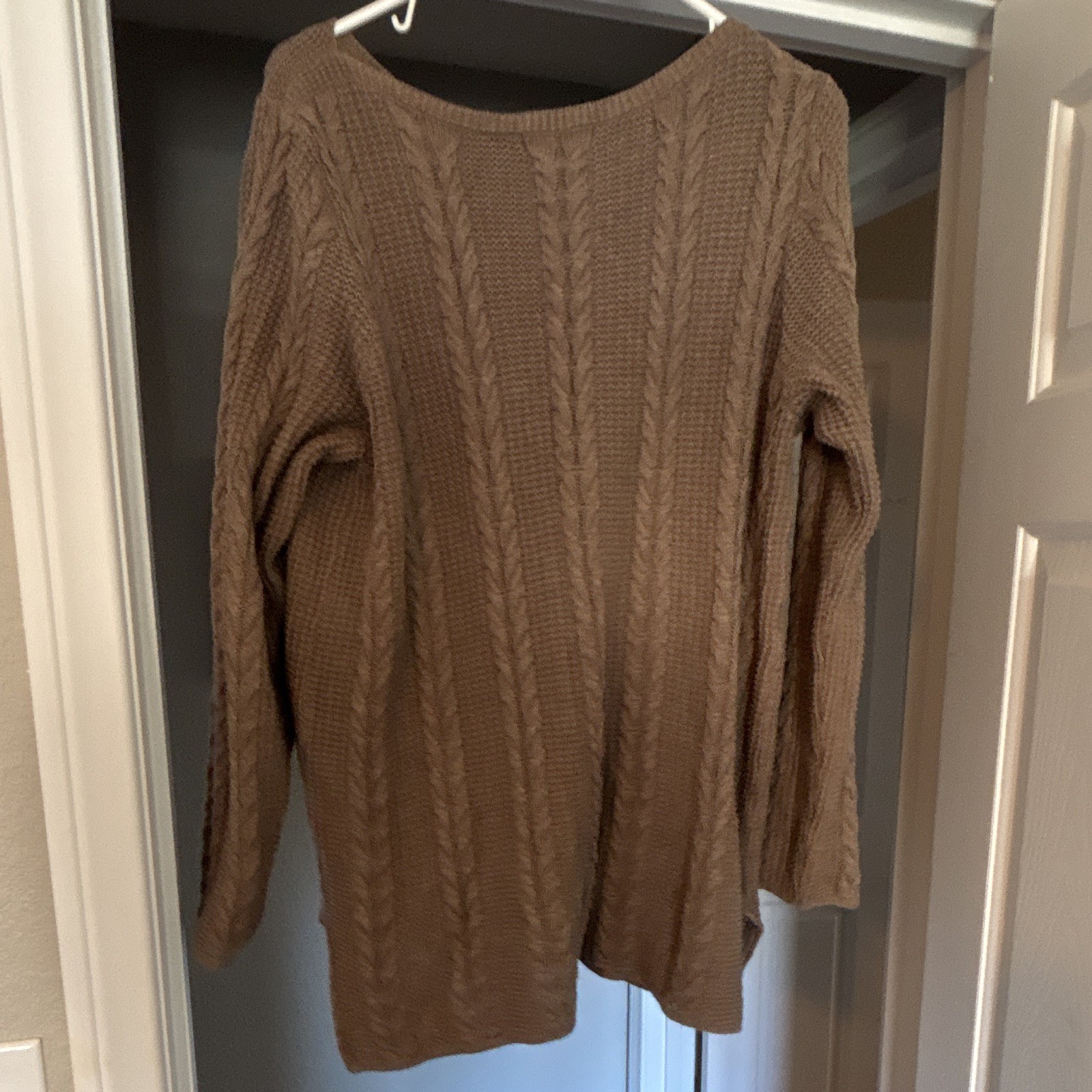 Jeanne Pierre Brown Cable-Knit Pullover Sweater 1X Plus Cotton Crew Neck