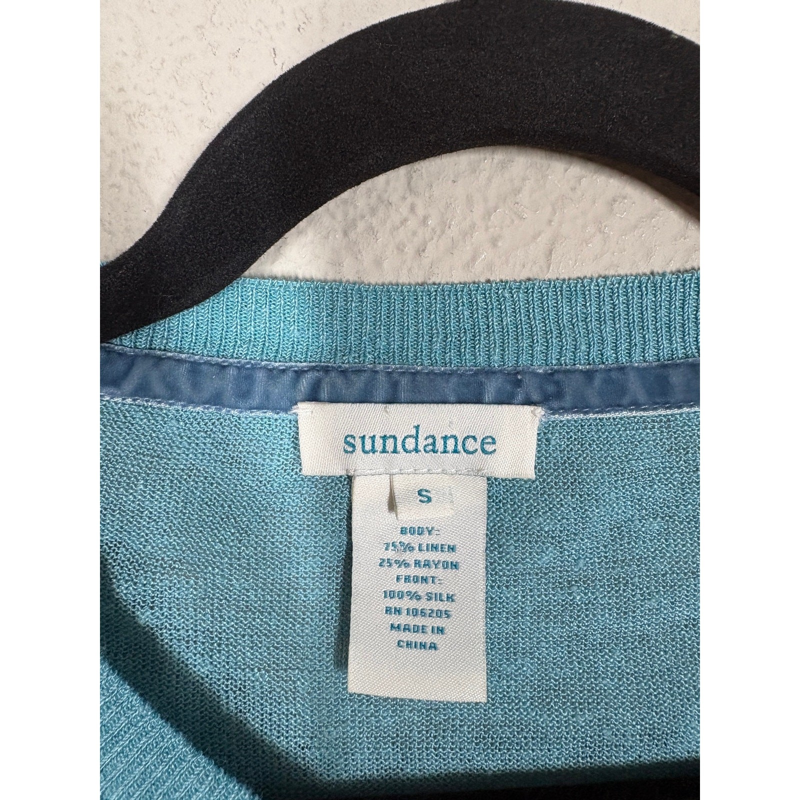 Sundance Small Ikat Joy Cardigan Sweater Blue Linen Silk Rayon Blend Button Up