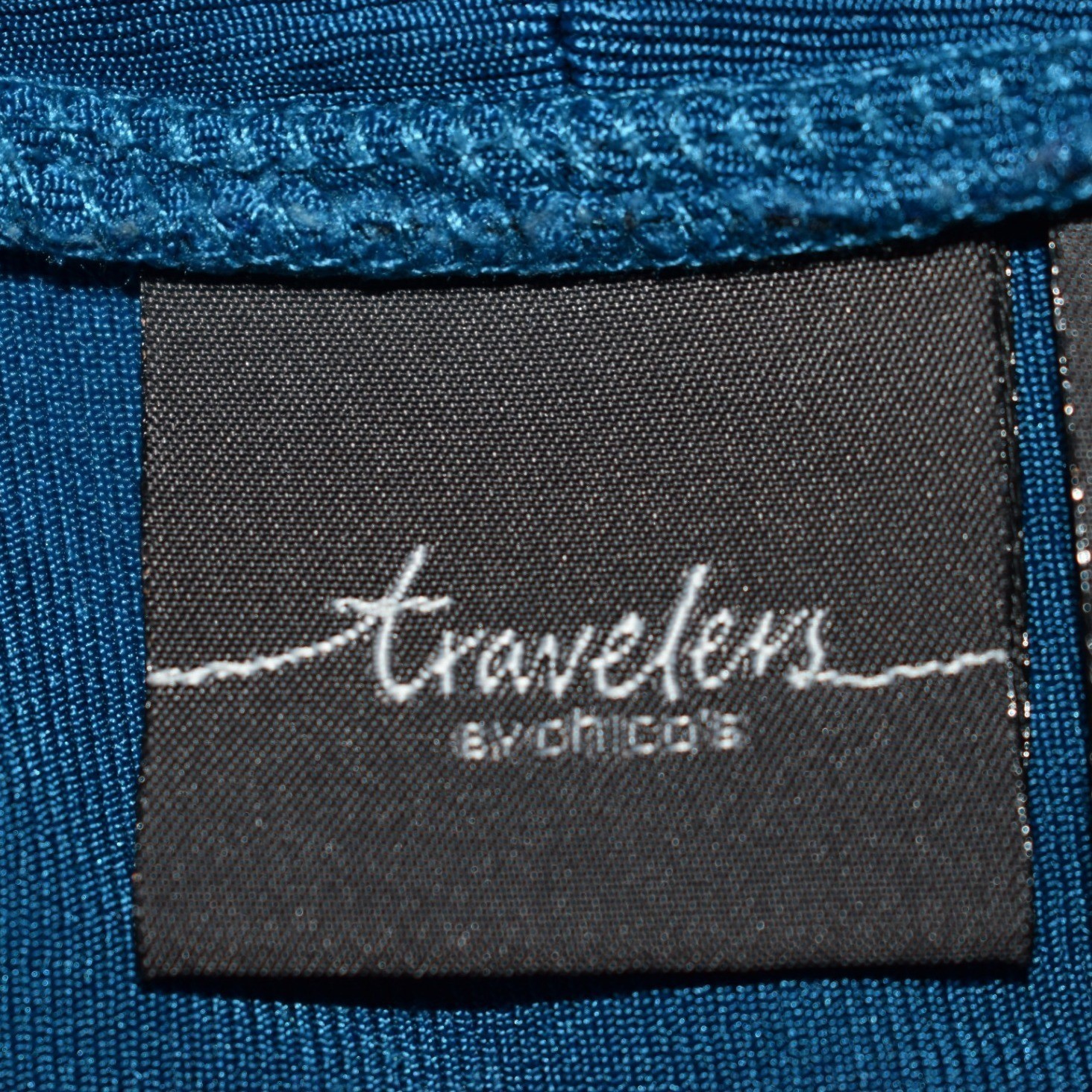 Chicos Travelers Teal Blue Open Front Slinky Knit Cardigan Jacket Size 3 XL