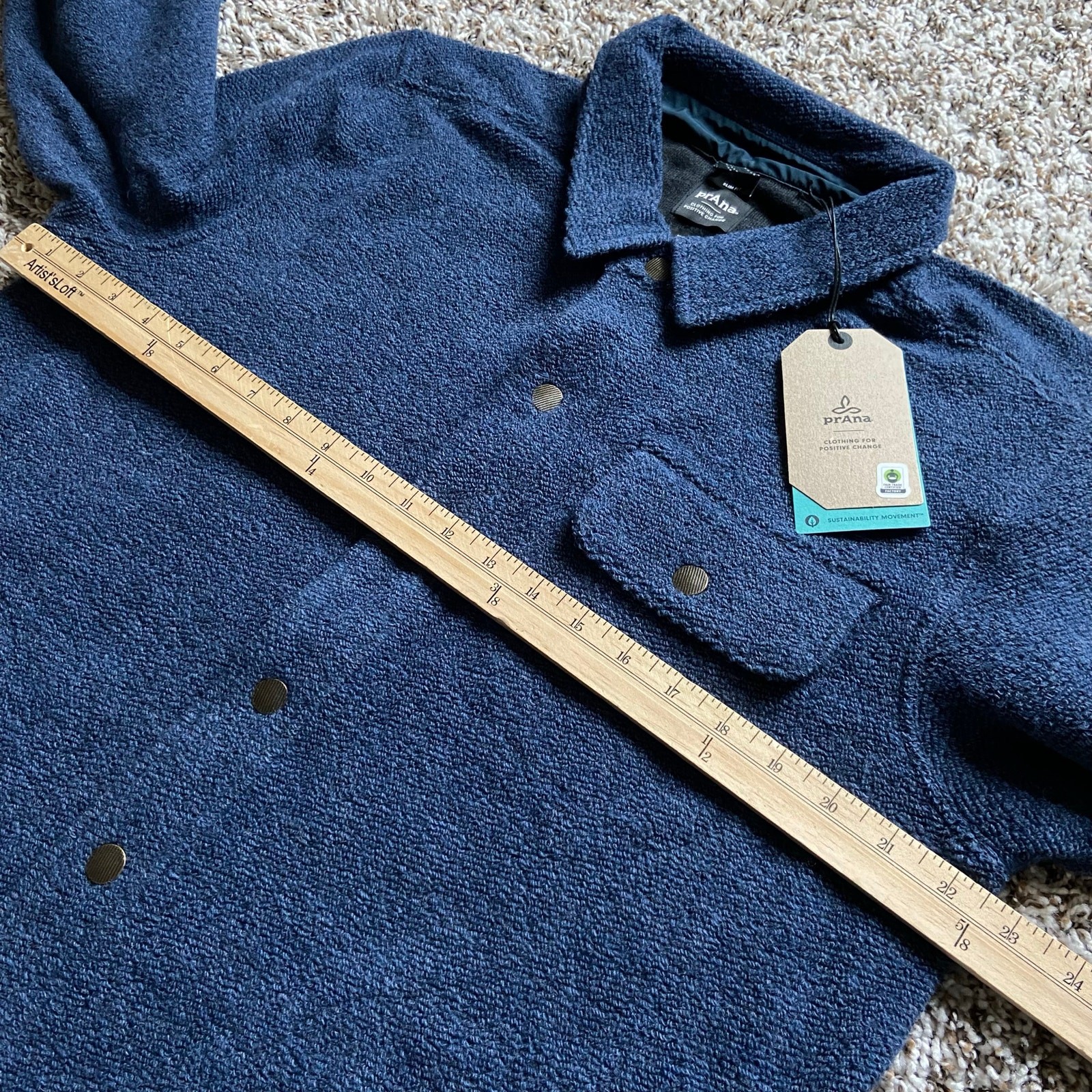 Prana IncrediWool Overshirt Men’s Large Stormy Night Heather Slim Fit Shacket