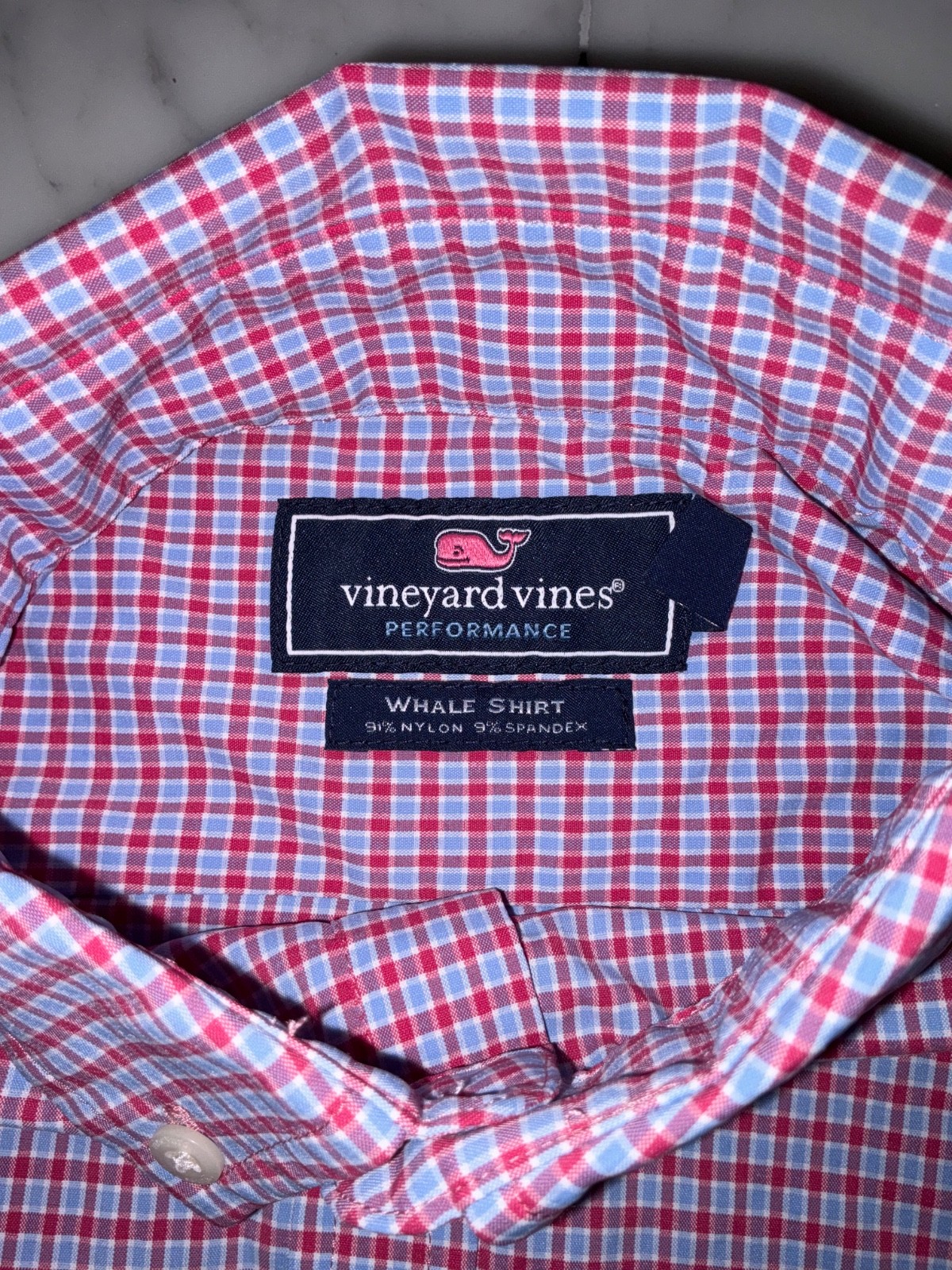 Vineyard Vines Performance Polo long sleeve Whale Shirt YOUTH M 12-14 blue & red