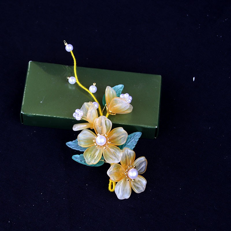 Yellow Glass Hairpin Traditional Chinese Hair Stick Hair Accessories Hanfu