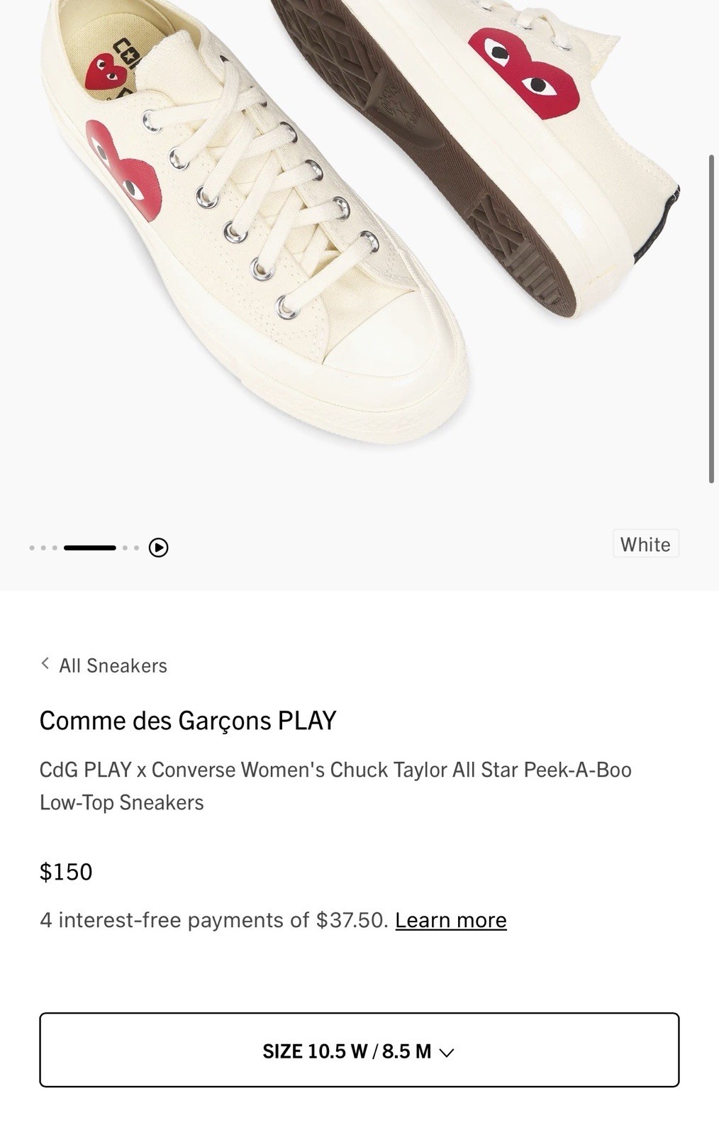 $150 Converse Comme des Garçons Play x Chuck 70 Low Multi Heart Red M-8.5,W-10.5