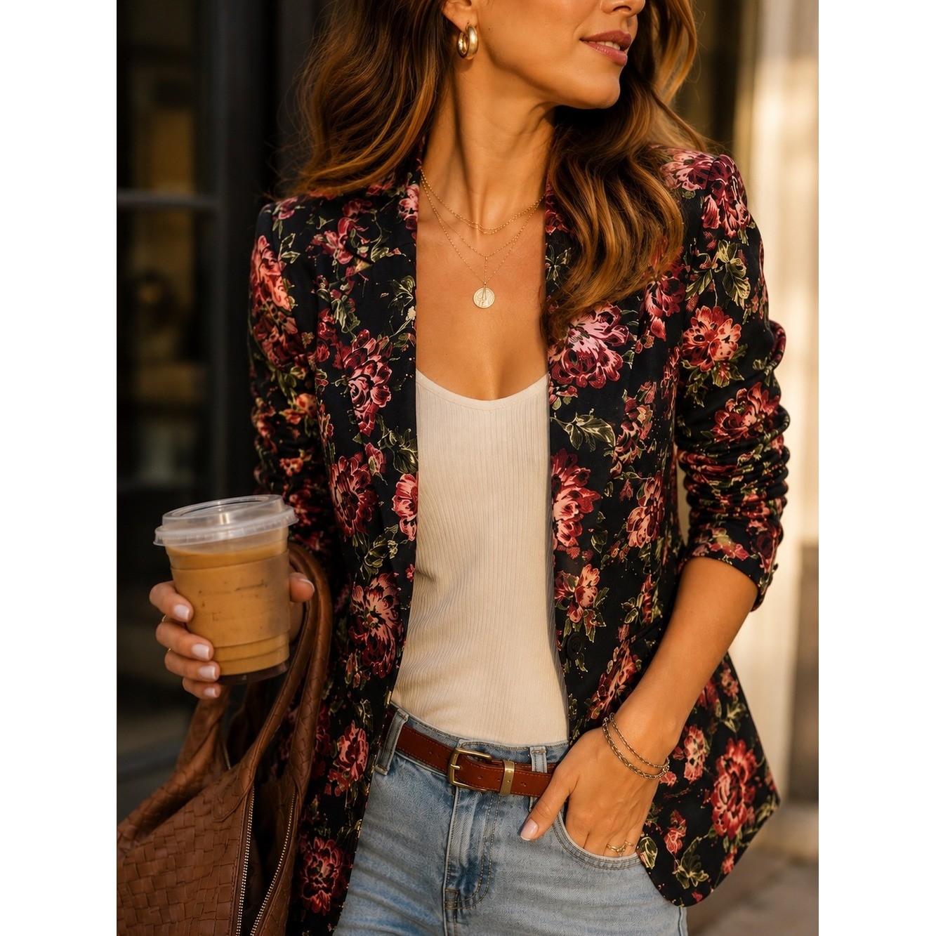 Sugarlips romantic Floral Peony Print Lined Blazer M Jacket dark academia fall