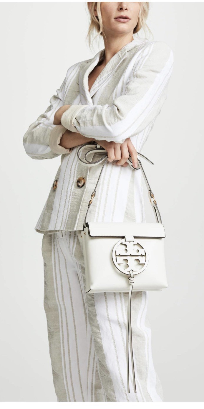 Tory Burch Miller Logo Leather Flap Crossbody Birch White Brushed Gold 398$