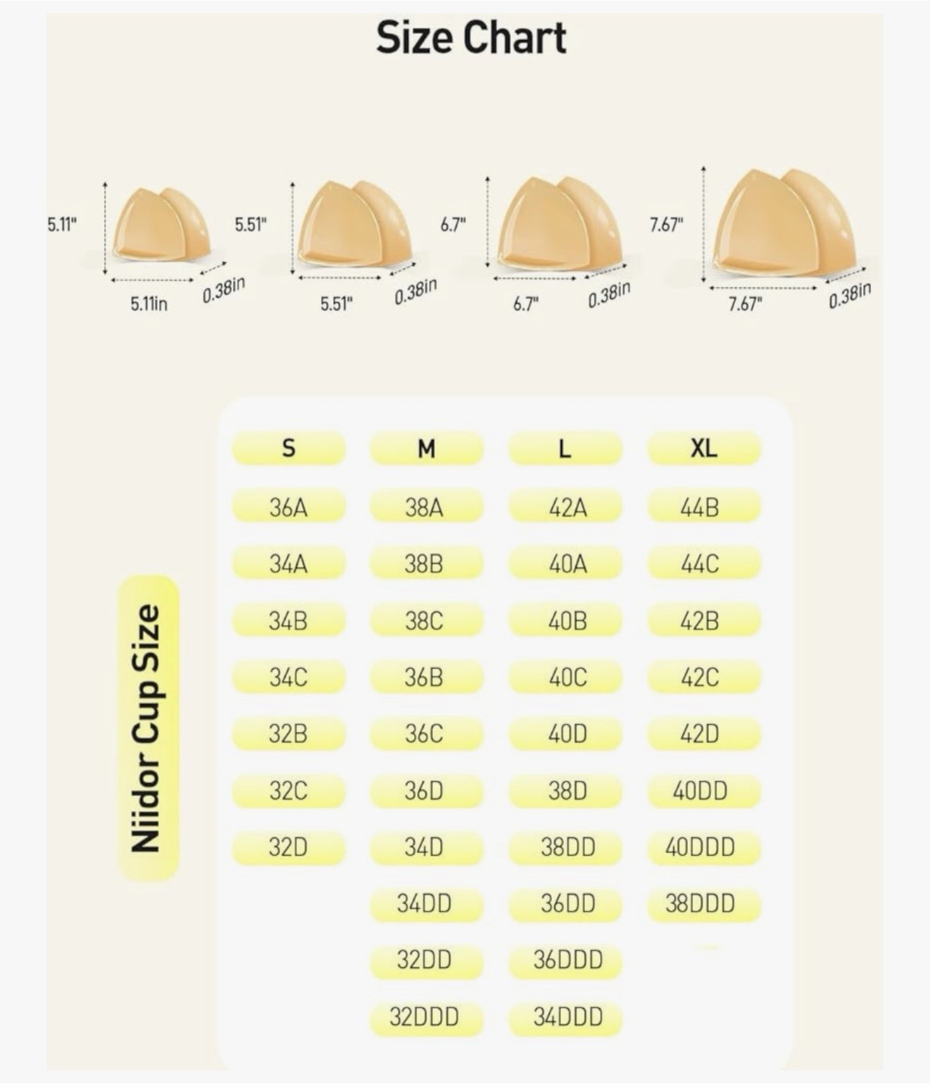 Nildor Double-Sided Silicone Bra Inserts Reusable Washable Sweatproof Beige