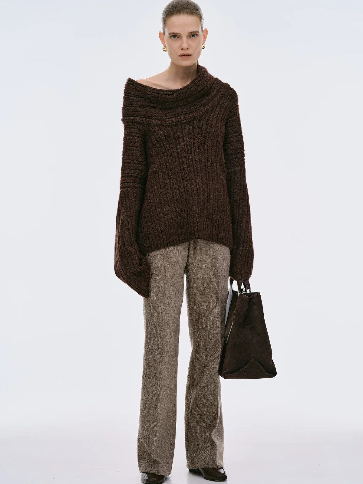 Source Unknown Becca Oversized High Roll Knit Pullover Sweater OS Chocolate NWT