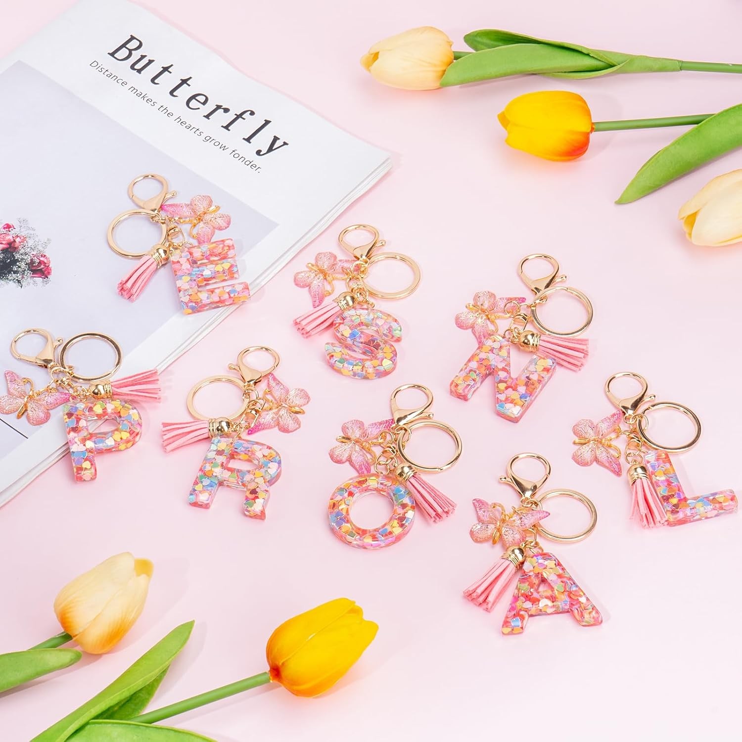 Butterfly Pink Bag Charm Keychain for Purse Handbag Women Gift Purse Accessory