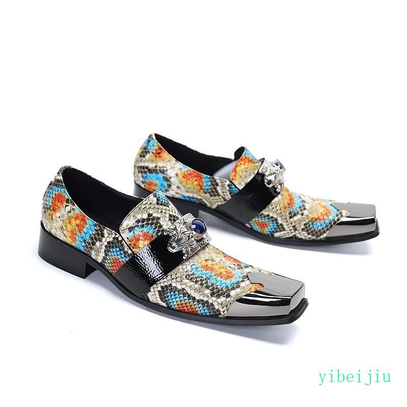 Men’s Square Head Metal Toe Colorful Stage 2026 New Fashion Evening Nightclub