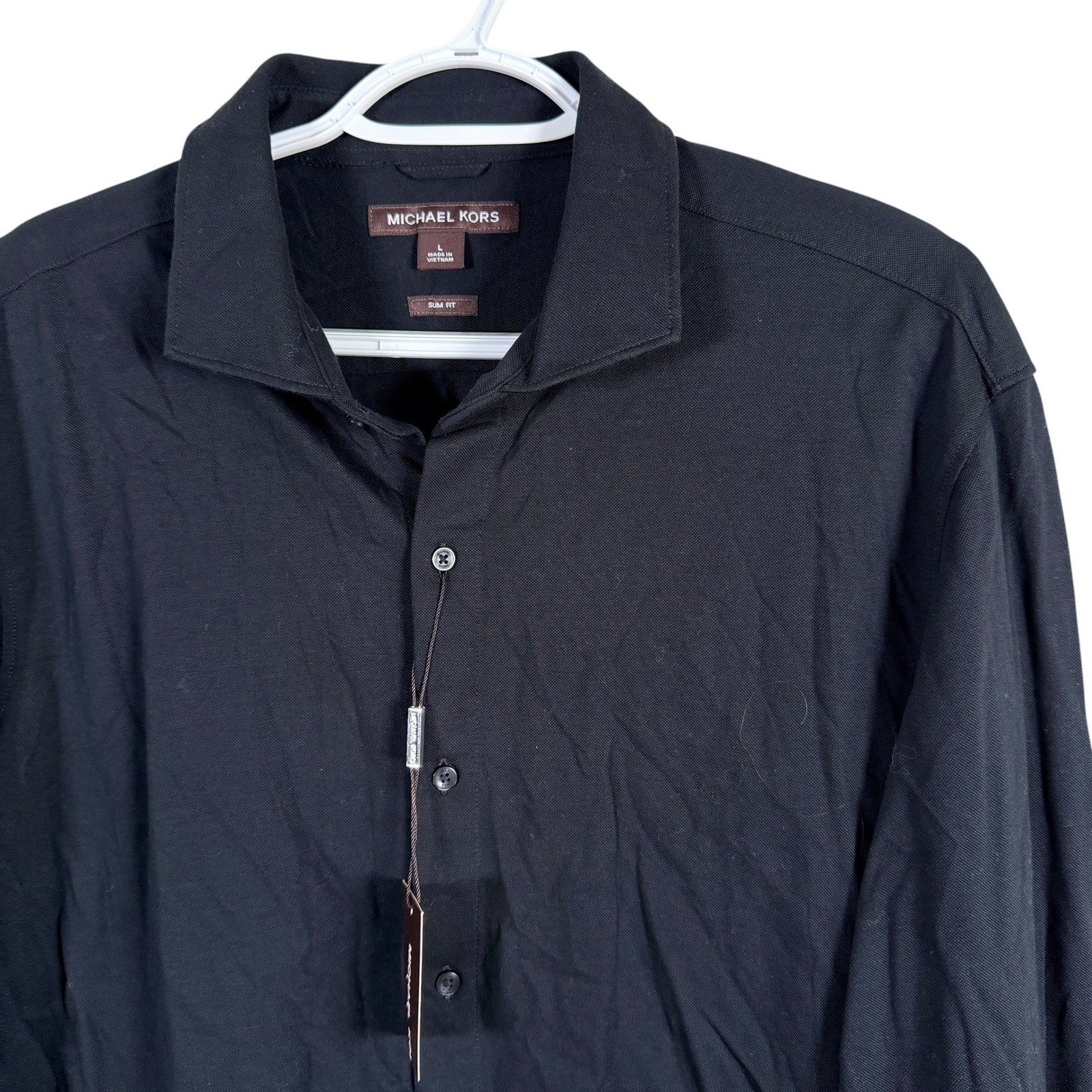 Michael Kors Slim Fit Button Up Shirt Mens L Black Knit Long Sleeve Cotton NEW