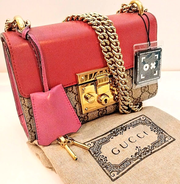 Gucci Padlock GG Supreme Small Shoulder Bag Canvas Red Leather Chain 409487 COA