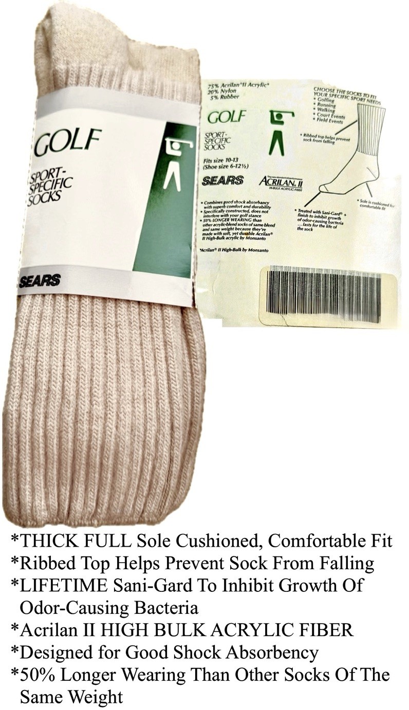 VTG Sears Socks Khaki Mens Size 10-13 Acrylic Nylon Rubber THICK Cushioned Sole