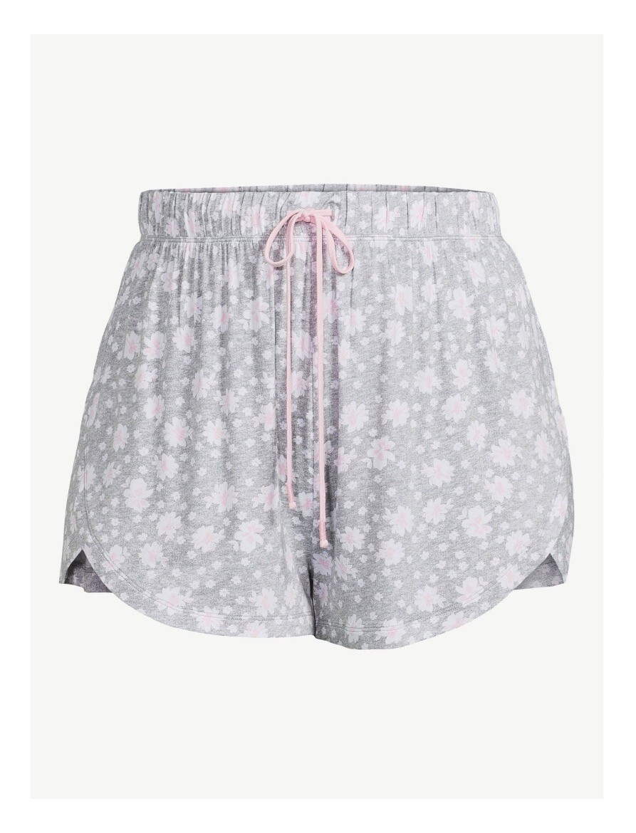 JOYSPUN Women’s S (4-6) Tulip Hem Sleep Shorts • Light Grey Heather Floral