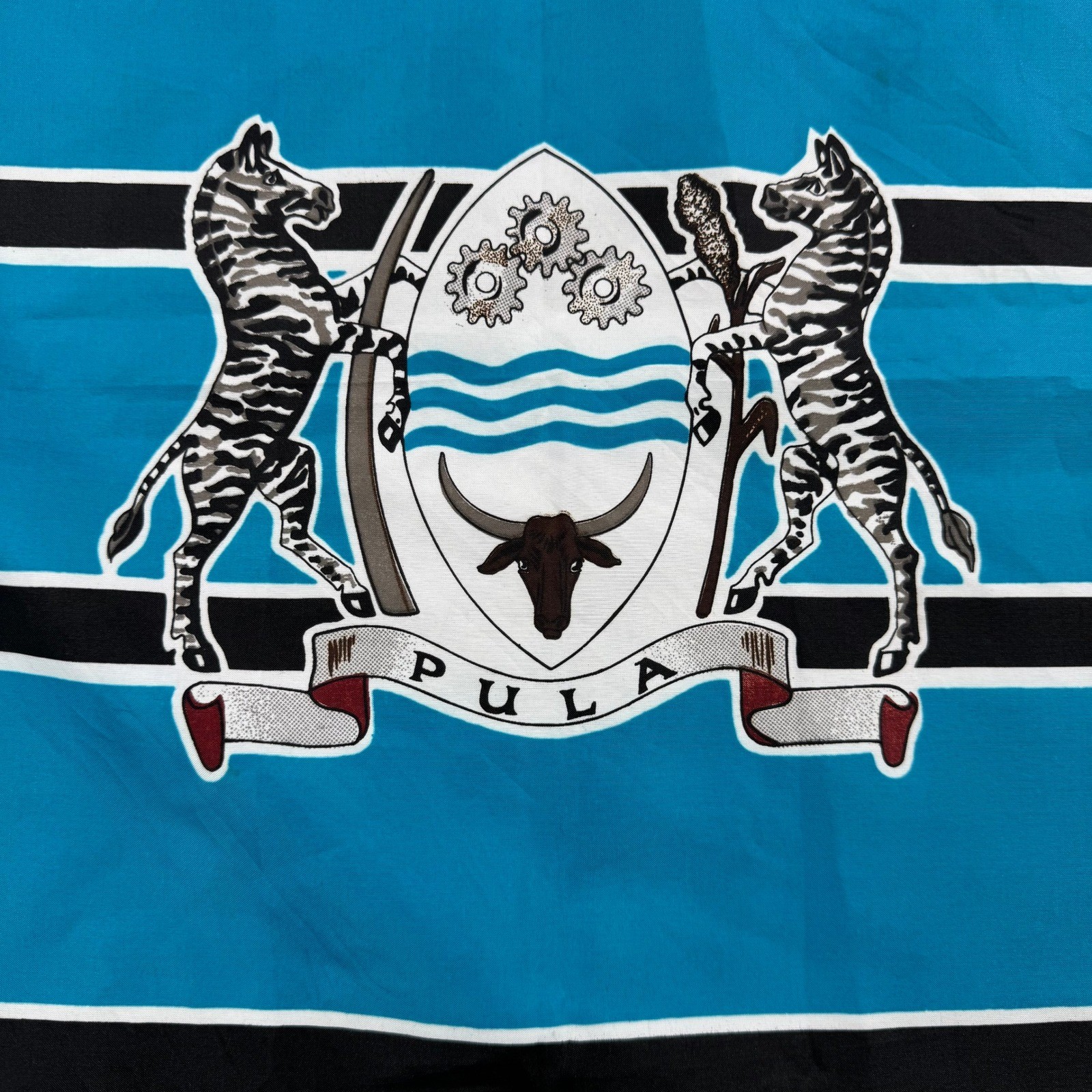 Tswanatex Botswana Coat of Arms African Wildlife Square Scarf Turquoise 30×30