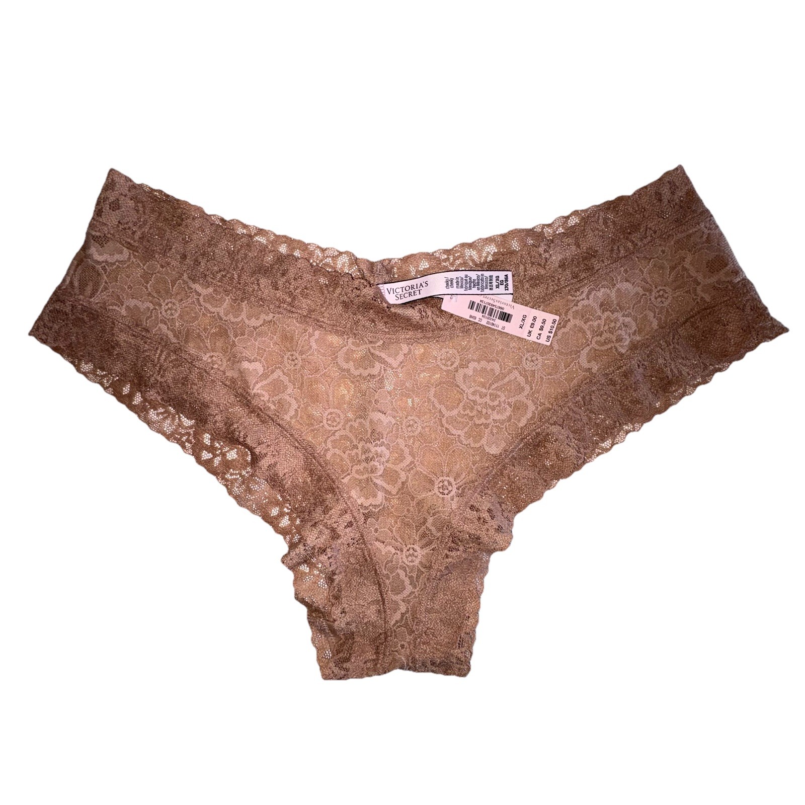 Victoria’s Secret Beige Floral Lace Cheeky Panties Size XL Sheer VS
