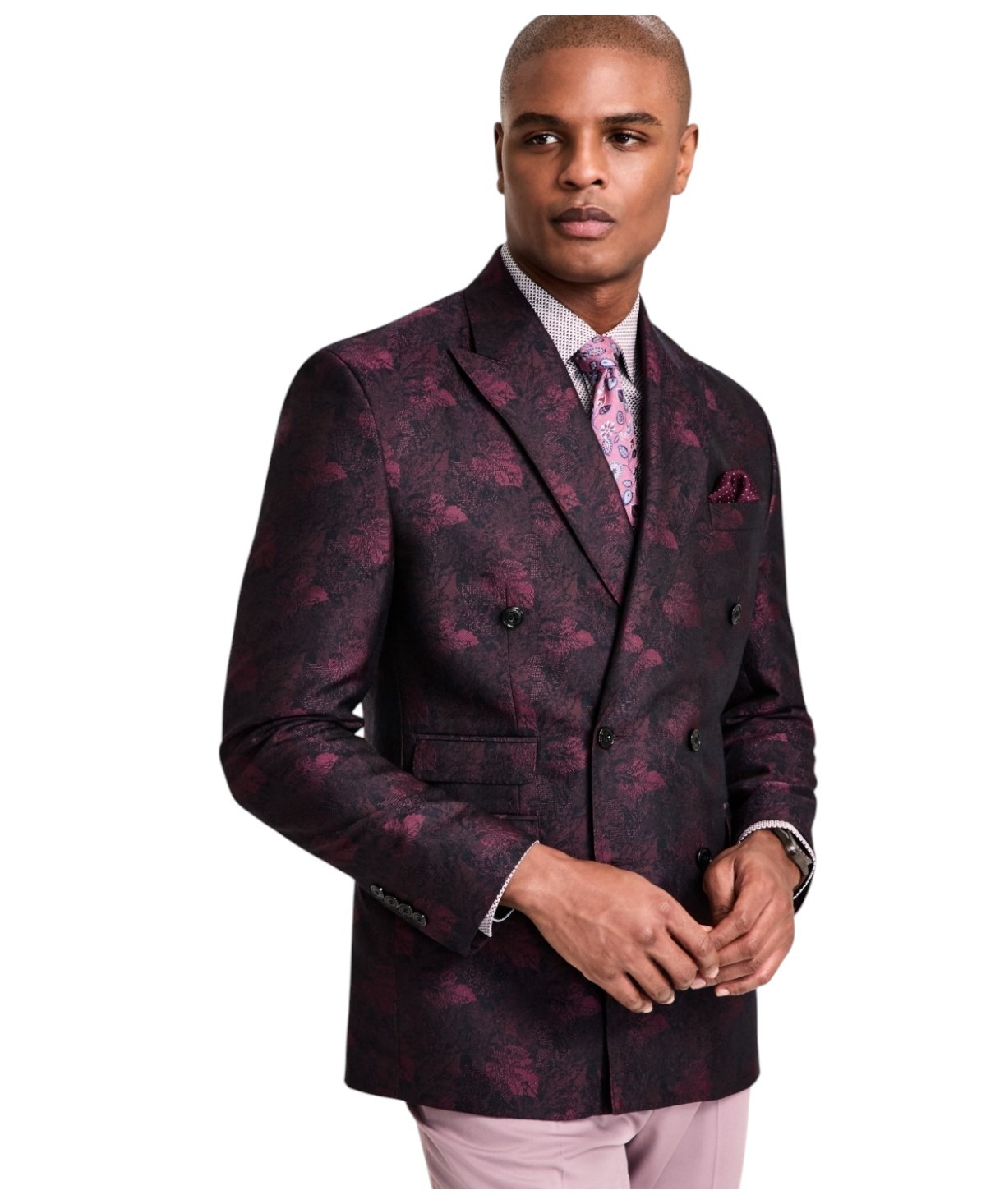 Tayion Mens Classic fit Double Breasted Suit Jacket Blazer 48 R Red Floral
